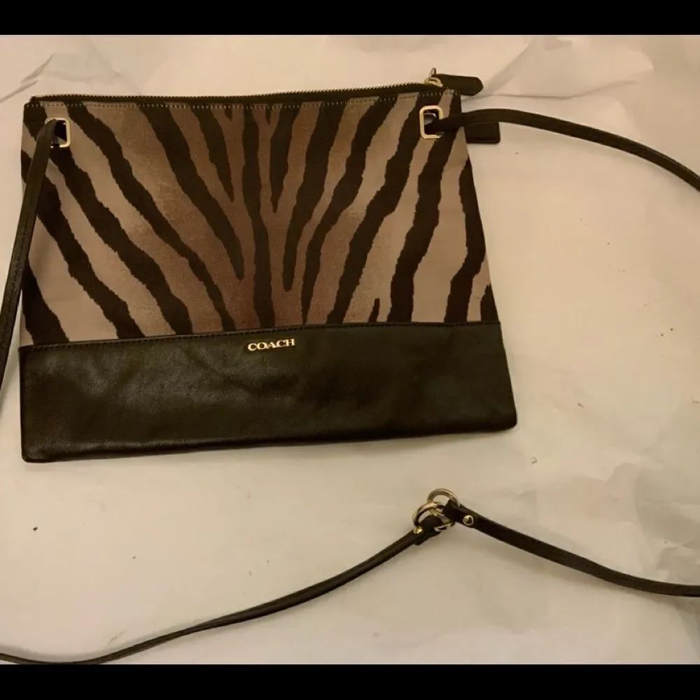 Auth Coach Madison Zebra Animal Print Shoulder Crossbody Purse Brown